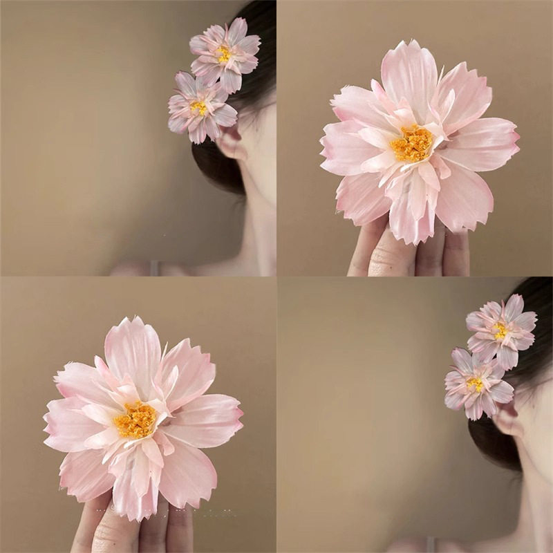 纯欲粉色波斯菊发夹氛围感立体花发饰