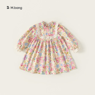 邦选湖州织里童装女童连衣裙彩色印花女孩子碎花裙春季小童裙子