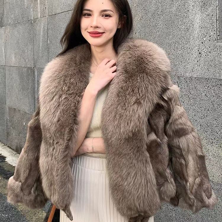 秋冬新款海宁整皮狐狸毛皮草外套女短款外穿加厚皮毛一体真毛大衣