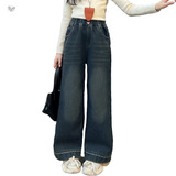 女童2025年冬季新款爱心蝴蝶结刺绣牛仔裤女孩加绒宽松百搭阔腿裤，童装裤子，祺儿童装