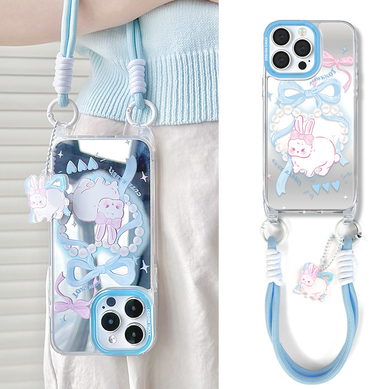 手提短绳镜面手机壳苹果少女心16
