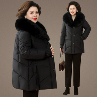 中老年女装棉服中长款上衣秋冬季妈妈加厚保暖大毛领外套