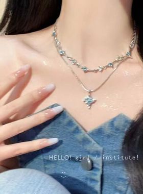 海星项链蓝色双层四芒星