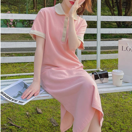 粉色polo连衣裙女夏2023新款小个子甜美奶甜茶歇法式可甜可盐裙子