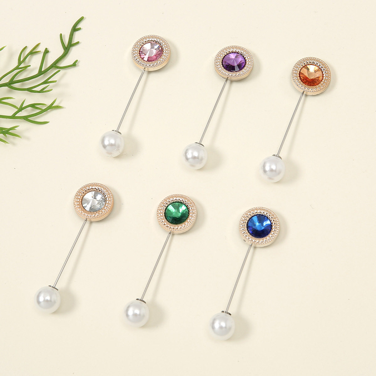 锆石一字水钻胸针 头巾别针女士配饰防走光毛衣领针 pin scarf