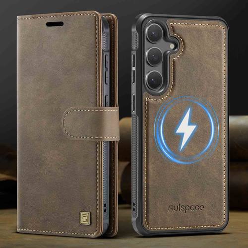 适用三星S25FE磁吸二合一皮套S25 edge商务手机壳S24Ultra防盗刷FRID插卡保护套S24Plus小牛纹全包皮壳