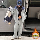 女童2025年冬季新款字母印花潮酷卫衣套装女大童户外炸街加绒保暖，童装休闲套装，祺儿童装