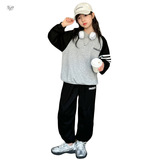 女童休闲套装春秋款2025新款撞色卫衣束脚阔腿裤两件套中大童洋气，童装休闲套装，祺儿童装