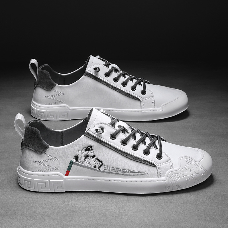 冬款奥伦男鞋刺绣潮鞋百搭懒人鞋套脚真皮绣花休闲秋冬板鞋男鞋