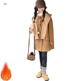 女童呢大衣2025年秋冬新款中大儿童针织帽呢子外套中长款风衣韩系，童装外套，祺儿童装