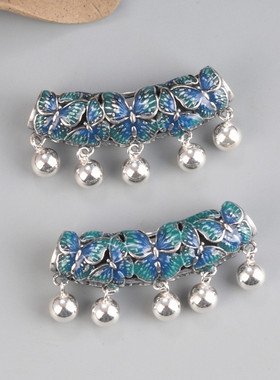 925纯银滴胶滴油工艺蝴蝶弯管吊坠 复古银管吊球项链配件挂件坠子