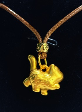 s925纯银镀黄金色立体招财猫傲娇猫吊坠编织绳毛衣链小猫咪项链子