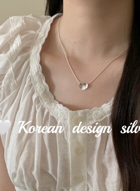 韩国简约小众设计银饰 S925纯银光面爱心蛇骨项链女级感锁骨链