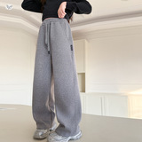 女童2025年冬季新款糯米绒贴标卫裤女大童柔软贴肤阔腿裤加绒保暖，童装裤子，祺儿童装