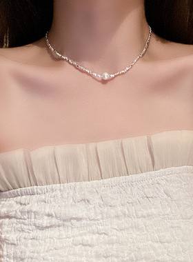 碎银子爱心珍珠项链女2025新款爆款设计感颈链锁骨链轻奢小众颈链