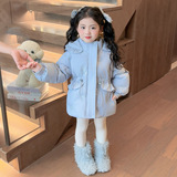 女童棉服冬季2025新款洋气儿童连帽收腰棉衣女爱莎公主棉袄外套，童装棉衣，祺妙童装
