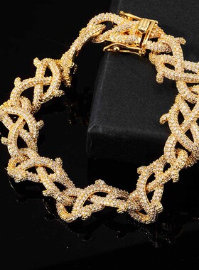 欧美INS爆款个性锆石荆棘古巴链手链潮人街头女嘻哈金澳手饰品