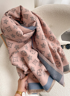 欧美轻奢五角星围巾女秋冬季时尚双面仿羊绒围巾外搭保暖空调披肩