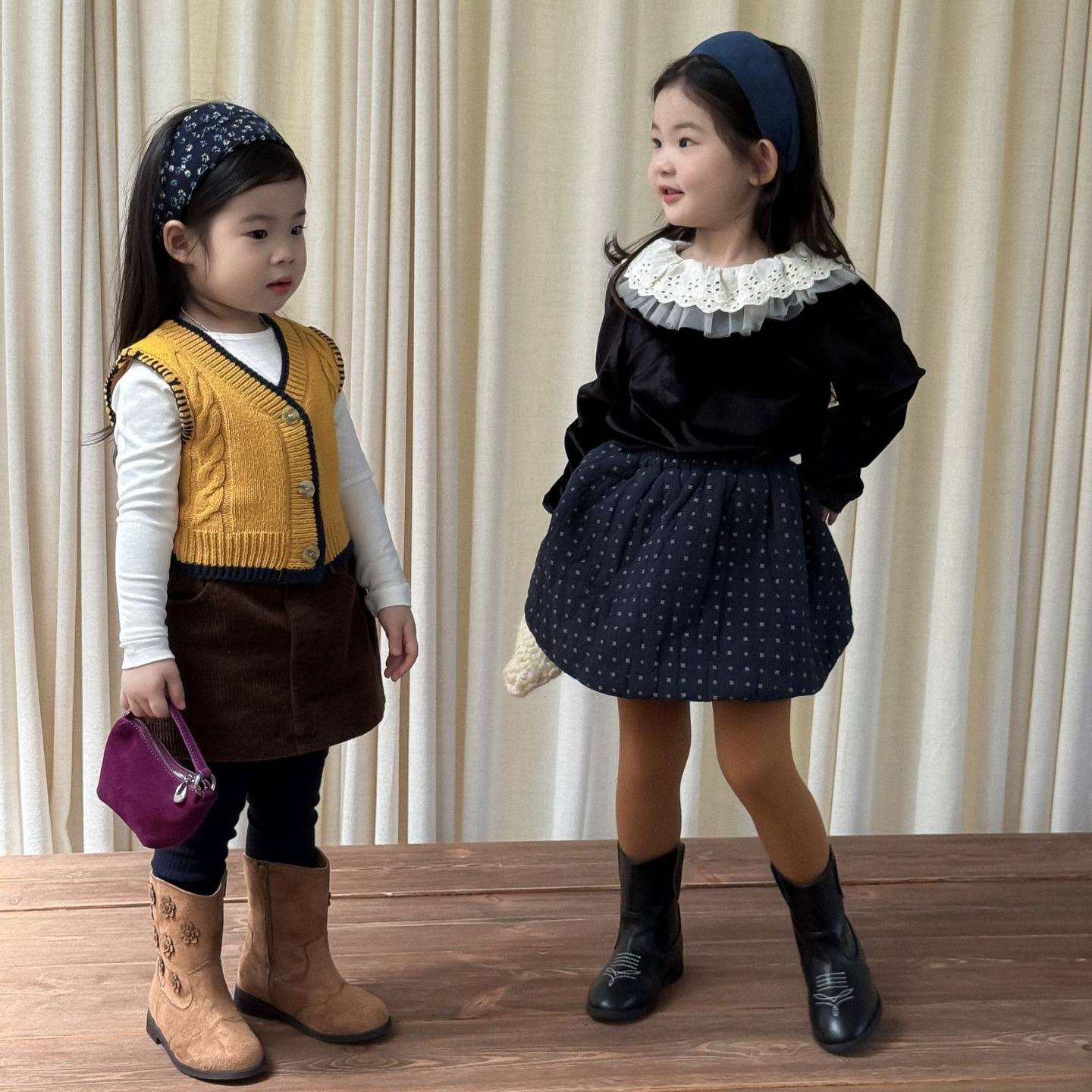 2025秋季新款童装韩系秋冬女童复古棉纱针织马甲毛线背心打底衫裙