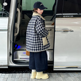 女童夹棉外套2025年秋冬新款中大童双面穿棉服格子拼接夹克衫棉衣，童装棉衣，祺儿童装