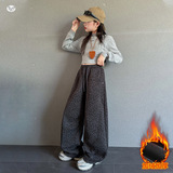 女童秋冬加绒豹纹裤2025年新款潮酷爵士舞服中大童休闲阔腿裤卫裤，童装裤子，祺儿童装