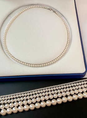 ivy施家正圆珍珠项链3mm-12mm奶油白色珍珠钛钢元扣锁骨链女百搭