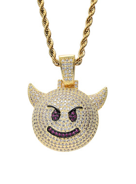 欧美热卖小恶魔表情个性嘻哈吊坠欧美跨境微镶锆石项链配饰hiphop