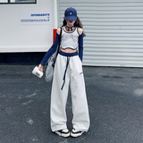 女童2025春款新款撞色拼接垂感直筒卫裤美式辣妹街舞连袖吊带背心，商品下架区，祺儿童装