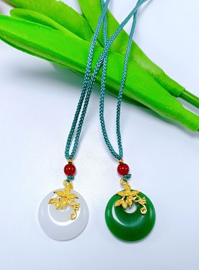 新款花枝玉翠沙金仿玉石小吊坠项链金枝玉叶新中式项链时尚百搭款