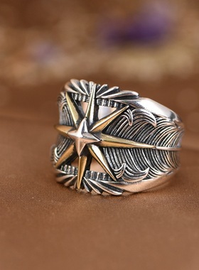 羽毛戒指复古工艺小众设计个性男