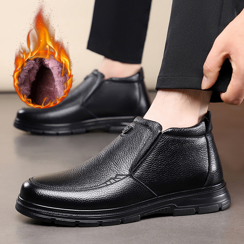 高档头层牛皮男士保暖棉鞋