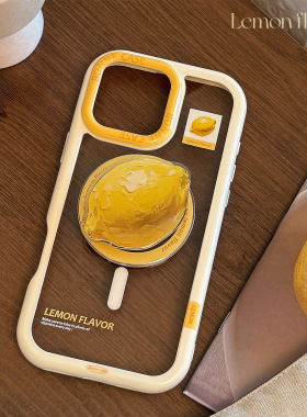 Yellow lemon magnetic bracket clear case适用iphone 11 12 13 14 15 16 plus 17 pro max