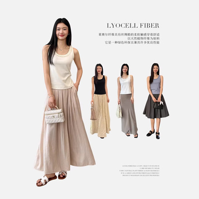 TNNT春夏薄款莱赛尔棉螺纹背心简约木耳边吊带打底上衣女31001