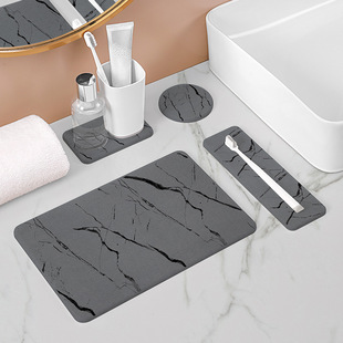 轻奢黑大理石款卫生间浴室洗手间厕所洗漱刷牙托漱杯垫硅藻泥防滑