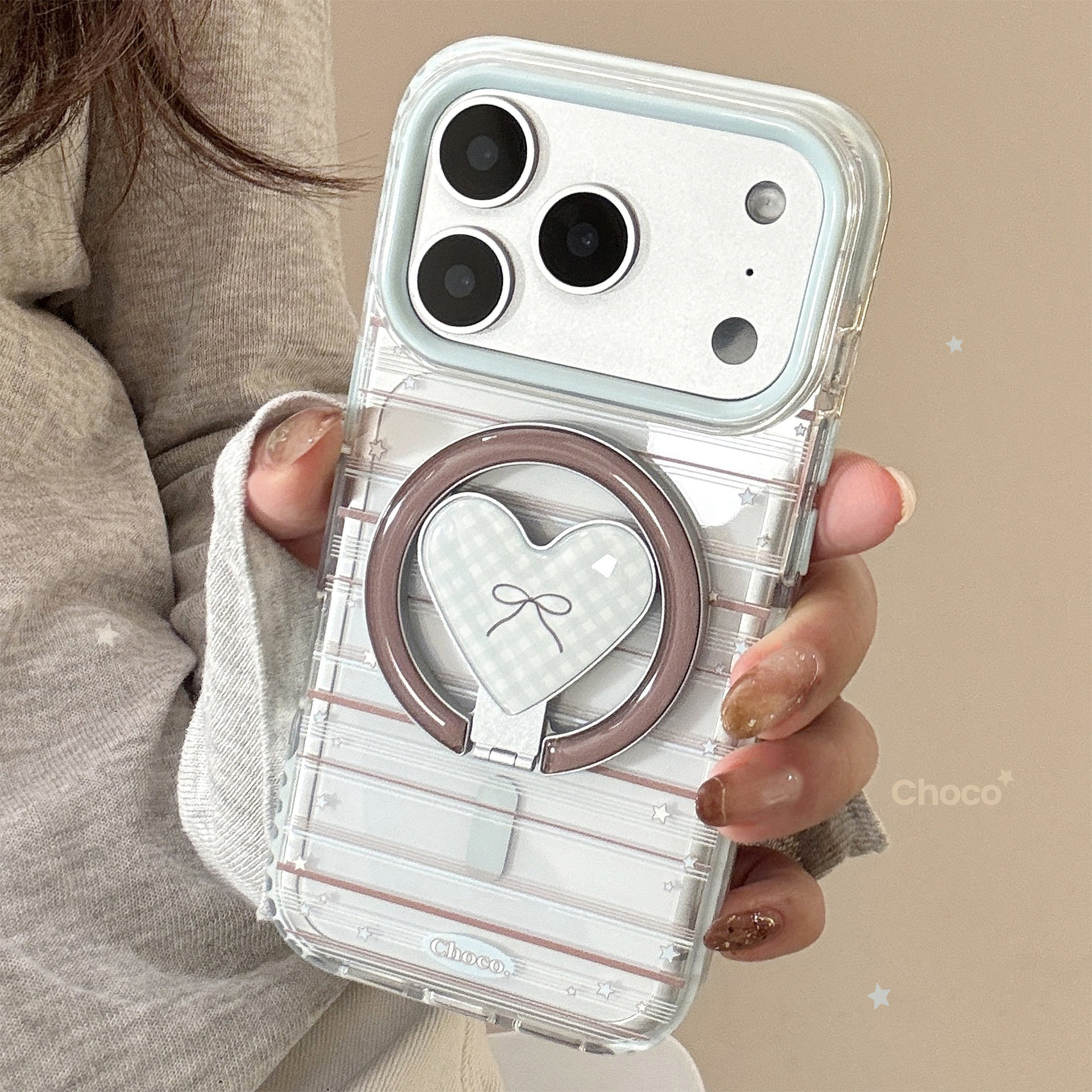 爱心磁吸支架适用苹果17promax手机壳15蓝棕蝴蝶结iPhone16韩13软