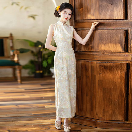 黄色无袖国风新中式苏州长款旗袍改良年轻款2026新款女级感夏季