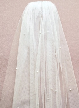 亚马逊发饰珍珠白色婚礼简约欧美新娘钉珠头纱面纱跨境发饰发梳