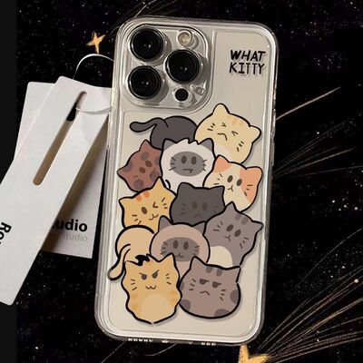 Many Cats Cartoon Clear Shockproof Space Case 适用 iPhone 17 16 Pro Max 15 14 11 Precise Cutout