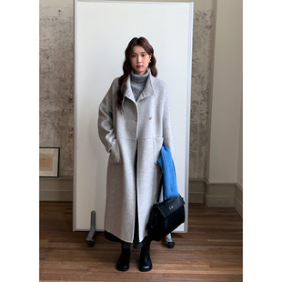 羊毛双面呢外套女大口袋大衣0645 简约质感韩系长款 衣尔衫 柜货
