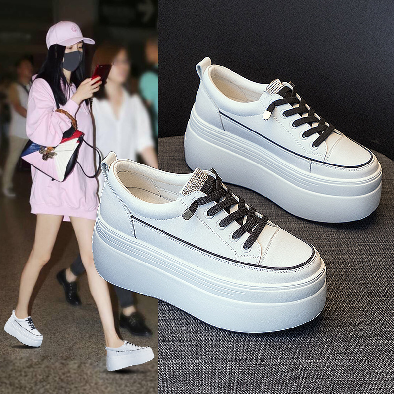 女士增高松糕底厚底休闲小白鞋