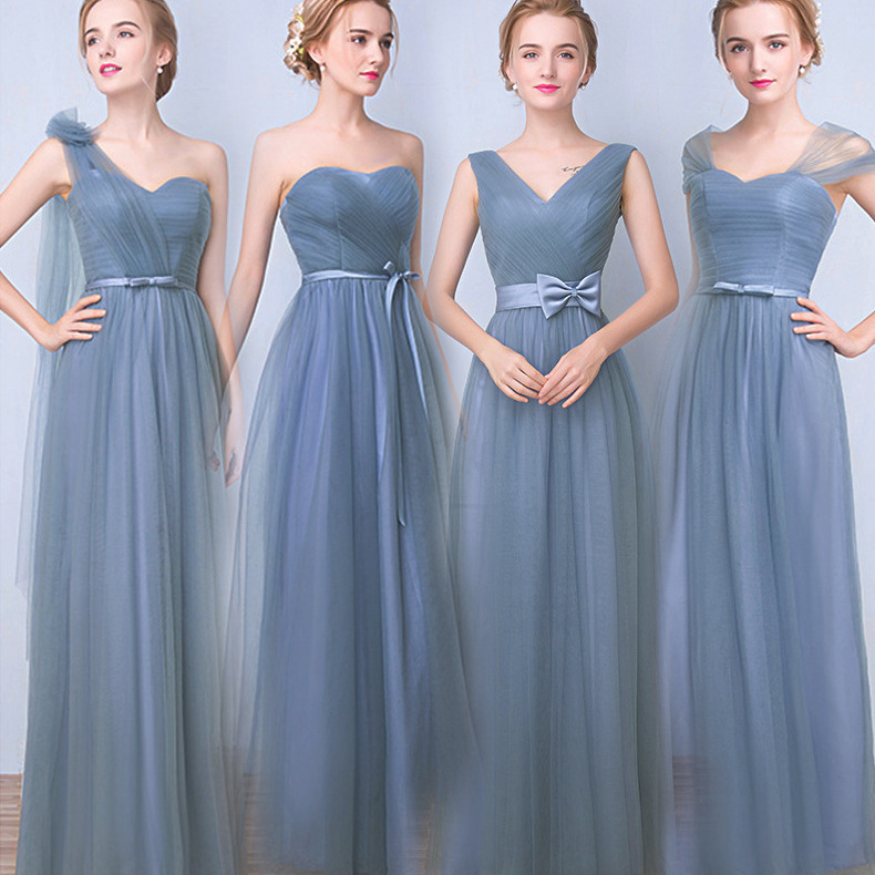 伴娘礼服2025新款姐妹团大合唱宴会主持毕业演出服灰蓝色气质优雅