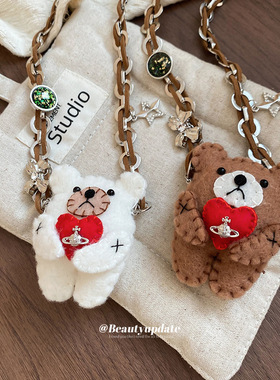 镶钻布艺蝴蝶结星星小熊吊坠项链卡通可爱锁骨链小众设计感毛衣链