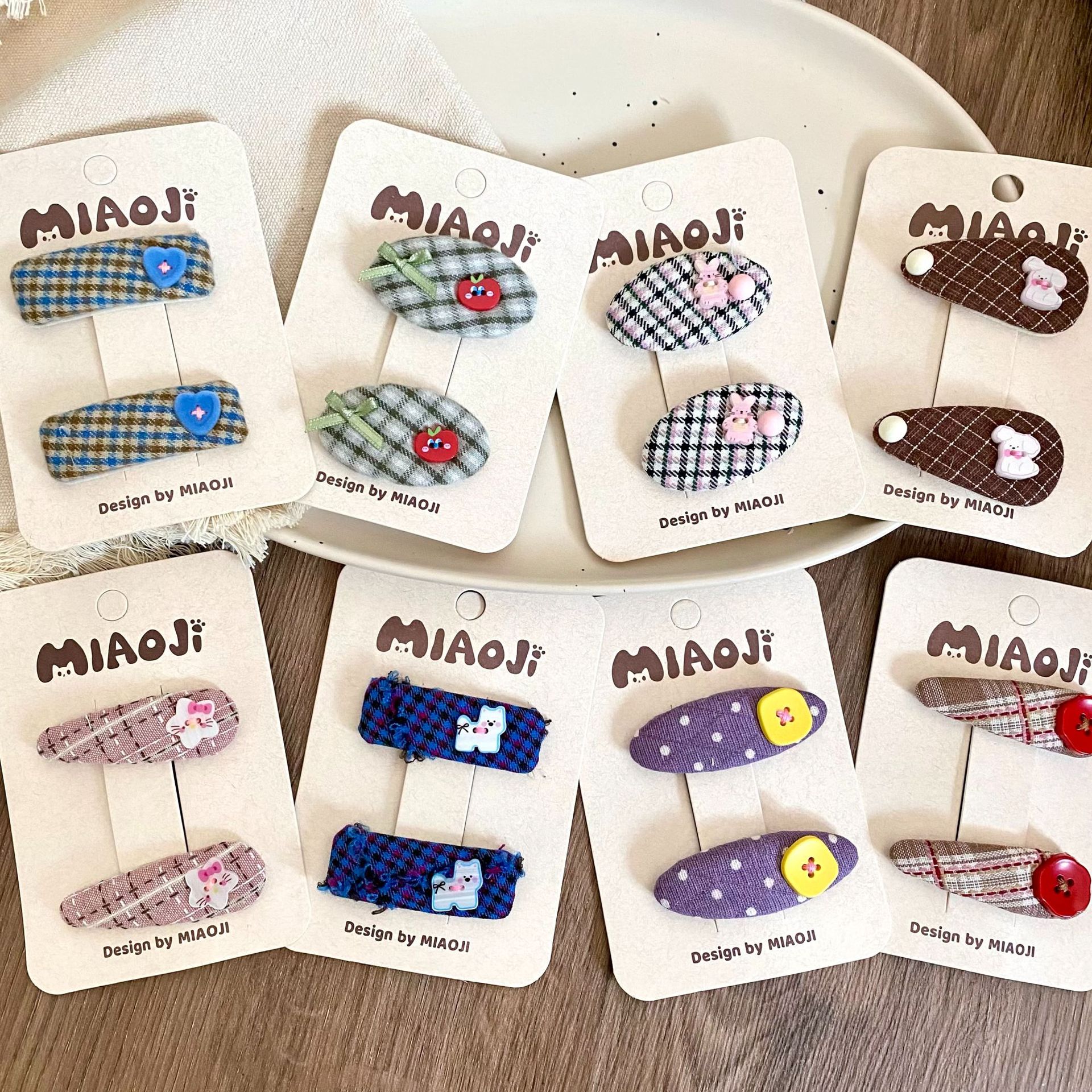 新款波点格纹扣子儿童几何BB夹发卡边夹刘海夹