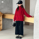 女童加厚毛衣2025秋冬新款半领花纹针织衫中大童简约内搭打底衫，童装毛衣，祺儿童装