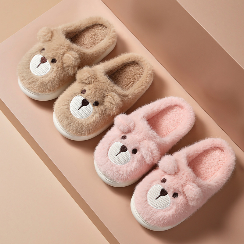 可爱卡通儿童棉拖鞋男女童家居家用室内厚底防滑半包跟保暖毛拖鞋