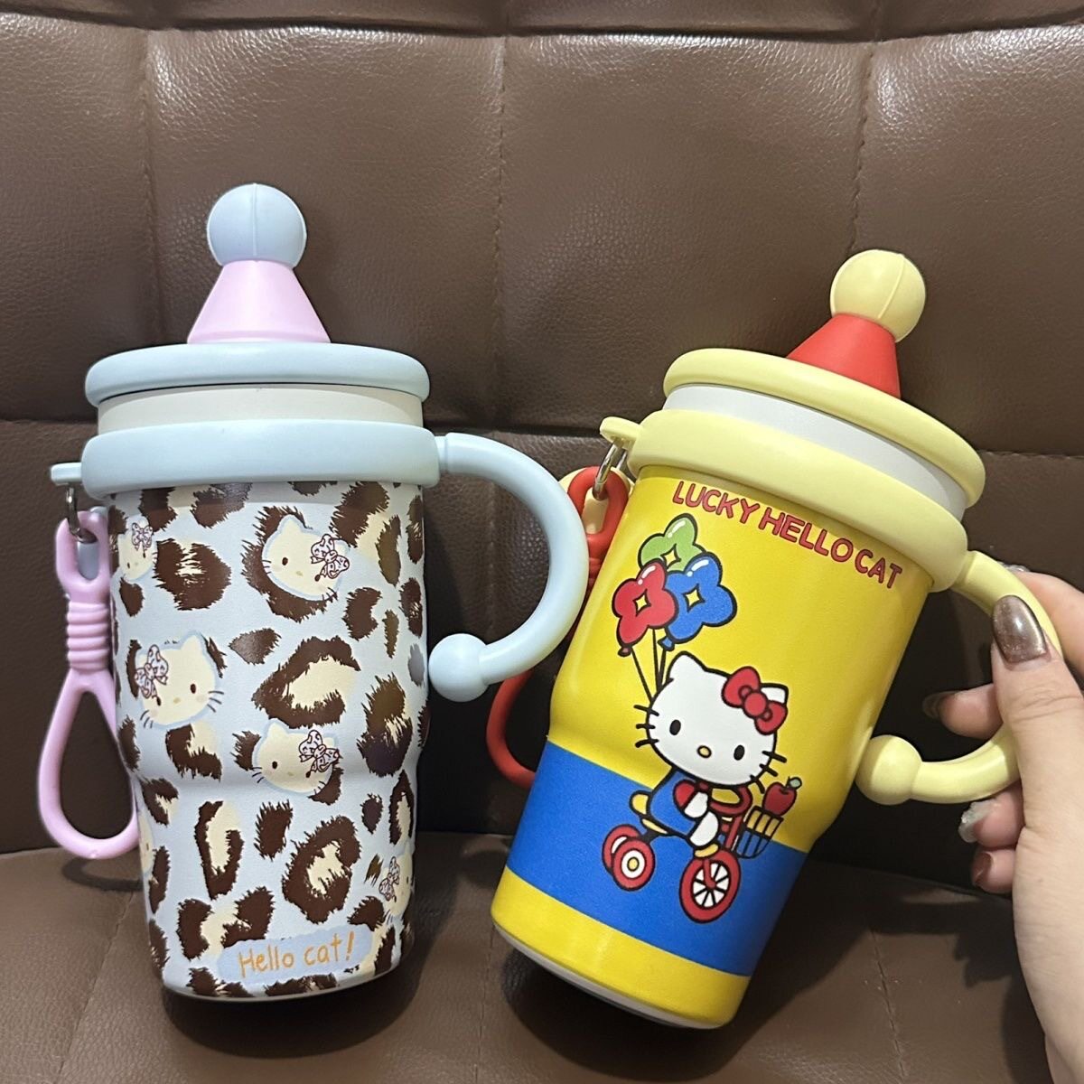 新款2025豹纹KT水杯咖啡杯车载316不锈钢吸管杯大容量学生保温杯