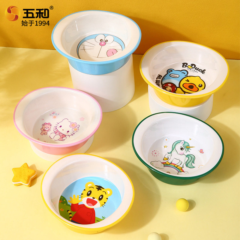 五和食品级密胺餐具家用儿童碗米饭碗勺防摔仿瓷碗圆形树脂辅食碗