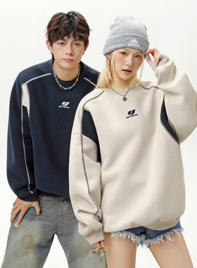 JAY'S STORE复古撞色拼接圆领卫衣情侣秋季质感廓形宽松套头衫