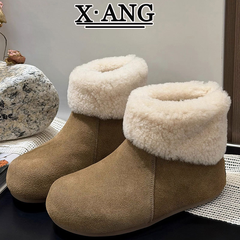 羊皮毛一体雪地靴女款勃肯小短靴加绒加厚保暖东北棉鞋羊羔毛毛鞋