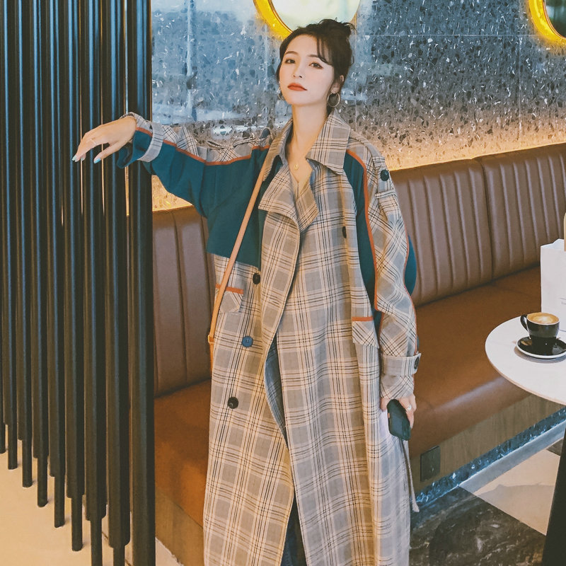 实拍2025年秋季超长款过膝到脚踝风衣格子大码胖mm今年流行外套女